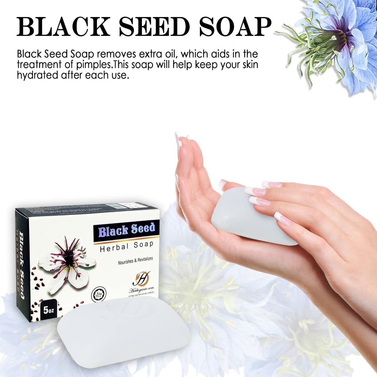 HERBOGANIC Black Seed Herbal Soap | Pack of 3 of 5oz soap Bar | Natural Bar Soap for Face and Body | Hydrating and Nourishing |