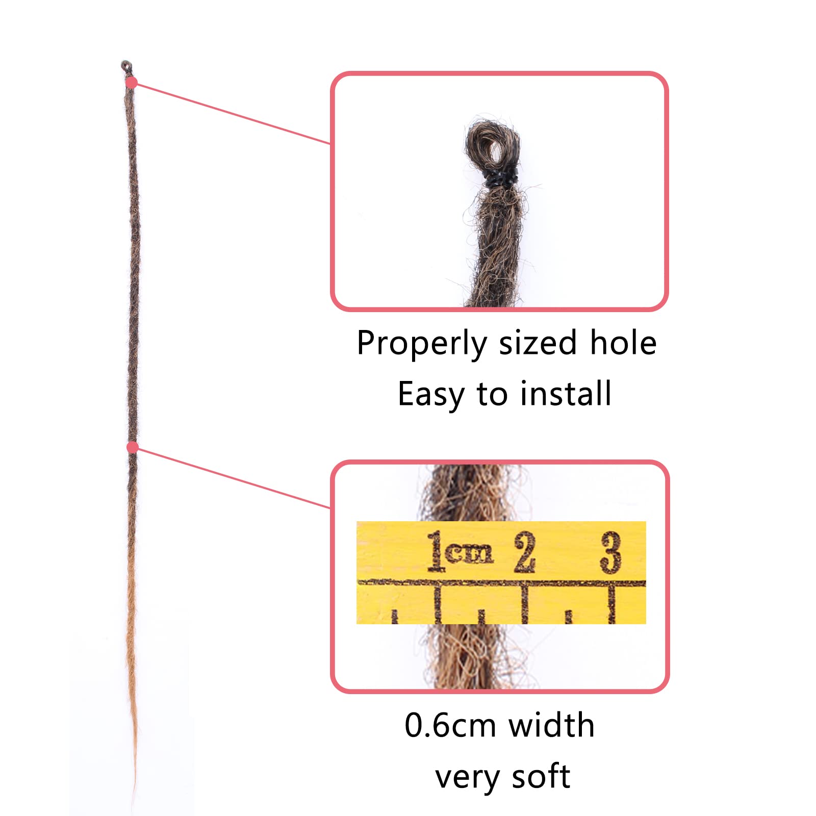 Leeven 0.6 Cm Width Handmade Dreadlock Extensions 24 Inch Ombre Grey Single Ended Dreads 20 Strands Synthetic Crochet Hair Soft