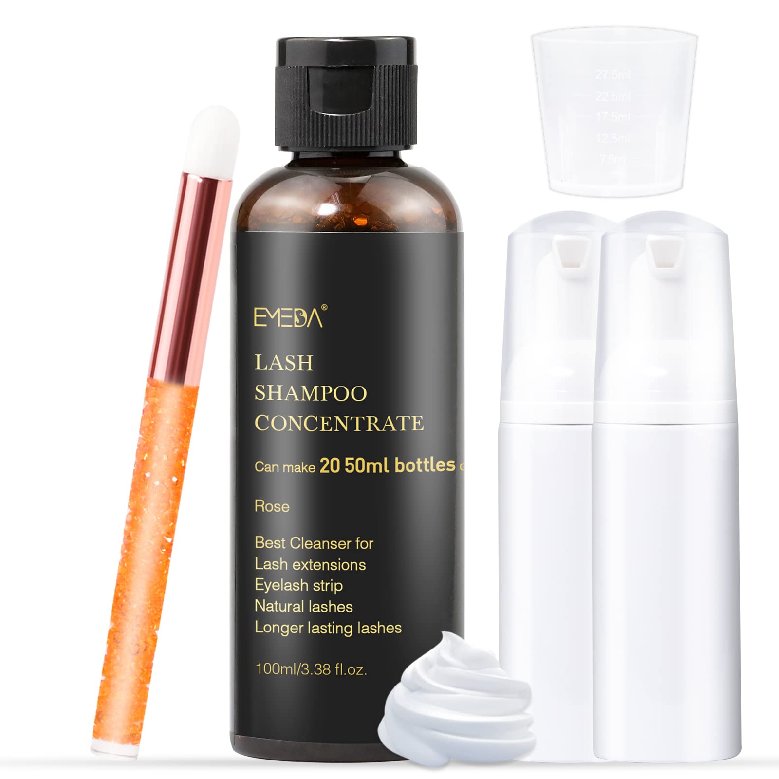 Emeda Lash Shampoo Concentrate For Lash Extensions 100Ml Eyelash Extension Cleanser Concentrate Bulk Liquid Kit With Brush Bottl