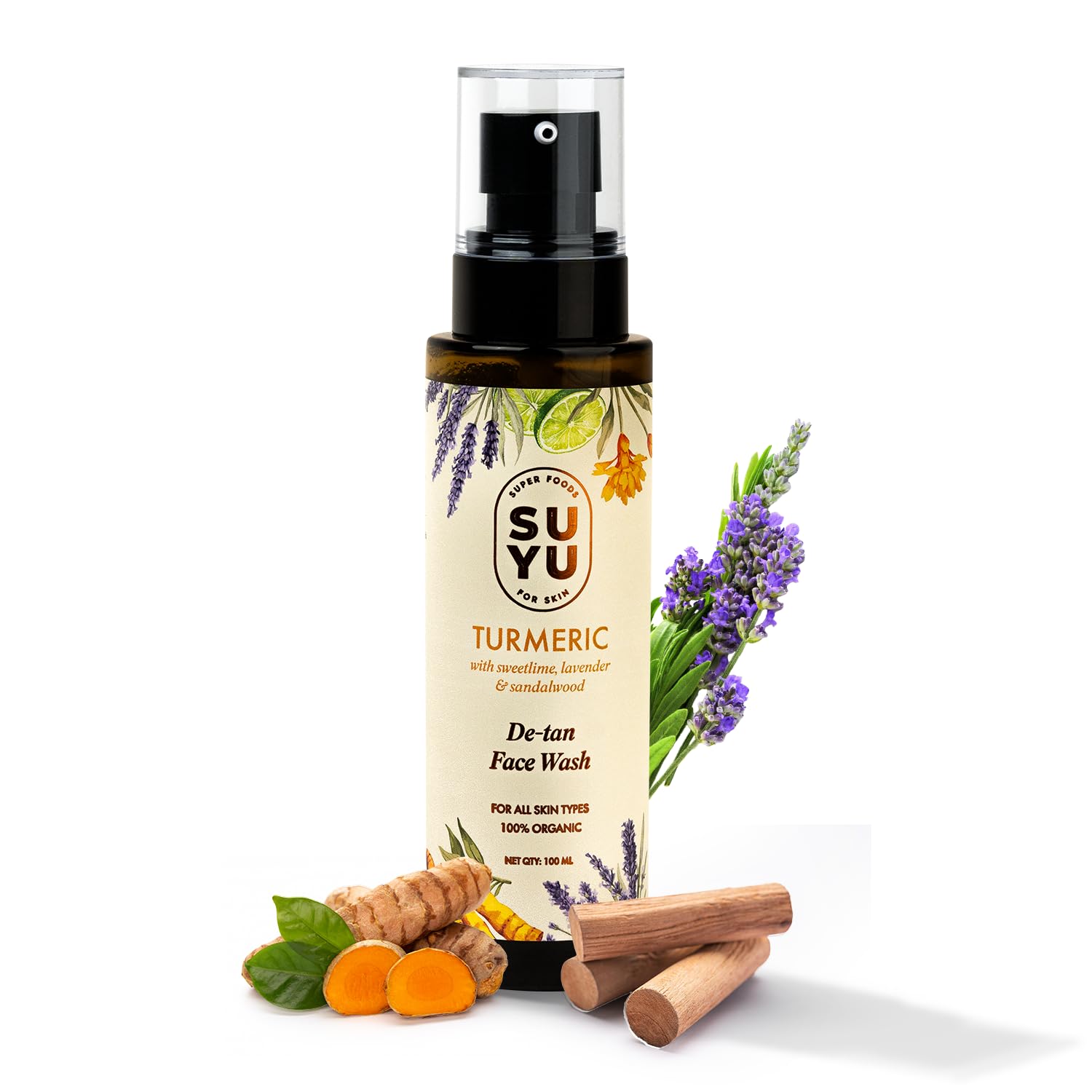 Suyu Turmeric DeTan Glow Face Wash  100 Ml | Gentle Cleanser For Repairing Sun Damage | Organic Facewash For Women & Men | Tur