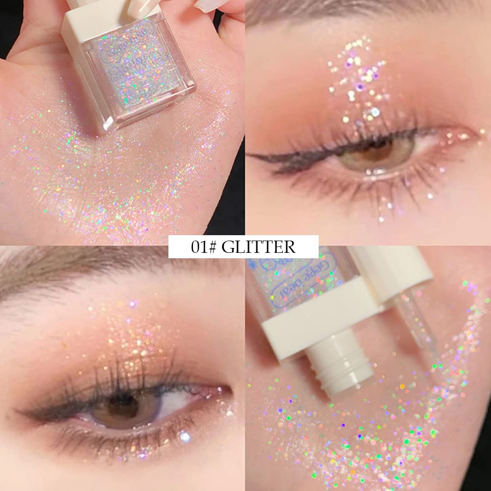 Waterproof Liquid Glitter Eyeshadow Eyeliner Makeup.Fairy Eye Shadow Iridescent Pearl Peach Gold Eyeshadow Liquid Sparkly Eye Li