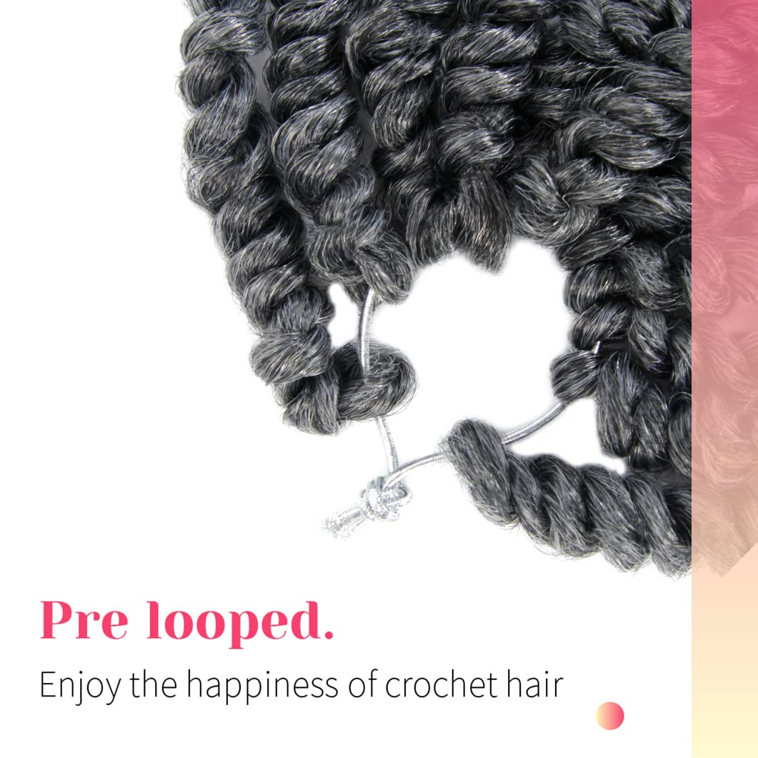 The Bohobabe Pre-Twisted Passion Twist Crochet Hair 12 Inch Short Pre-Looped Crochet Passion Twist Braiding Hair 8 Packs (T1B/Gr