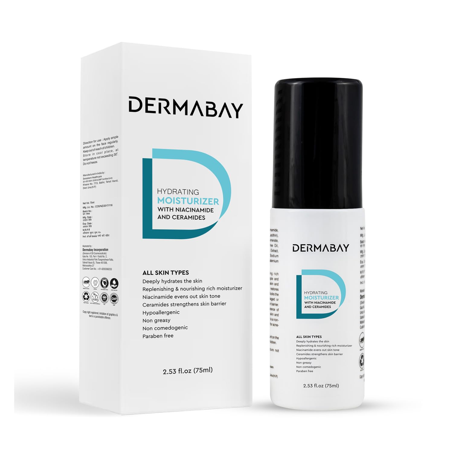 Dermabay Hydrating Moisturizer With Niacinamide And Ceramides Deep Hydration And Minimize Enlarged Pores For All Skin Types 75Ml