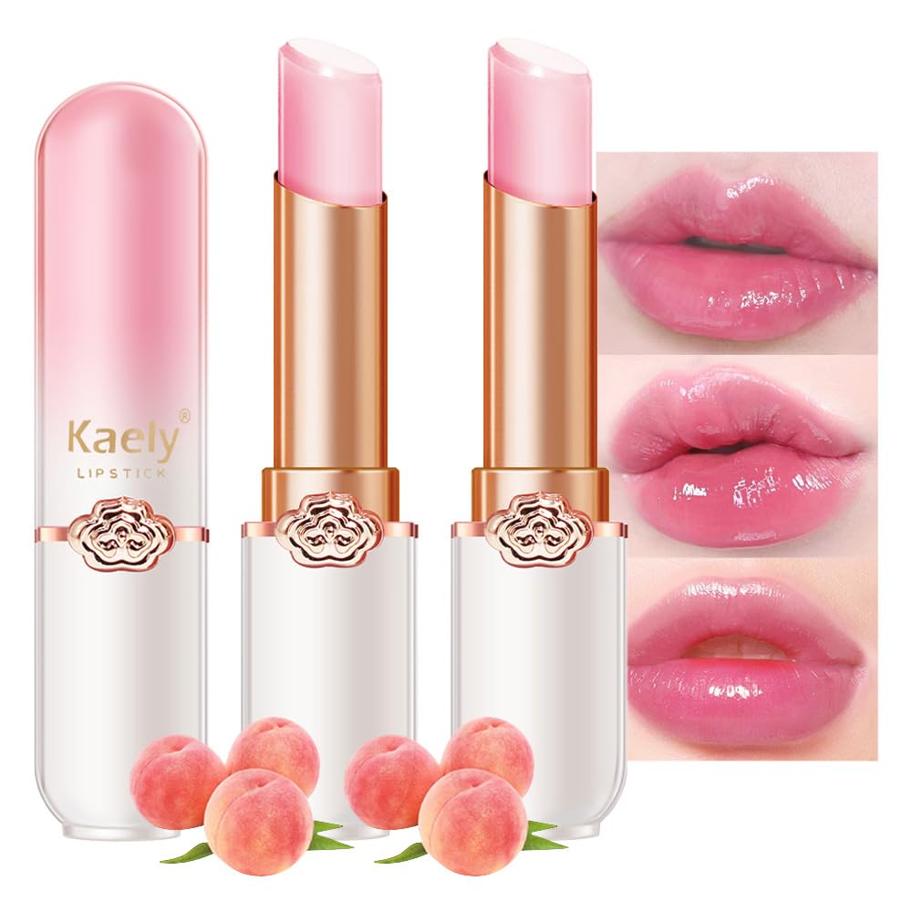 Kaely 2Pcs Peach Tinted Lip Balm,Ph Color Changing Lipstick,Light Pink Lip Gloss For Women Makeup,Korean Lip Tint Stain,Magic Li