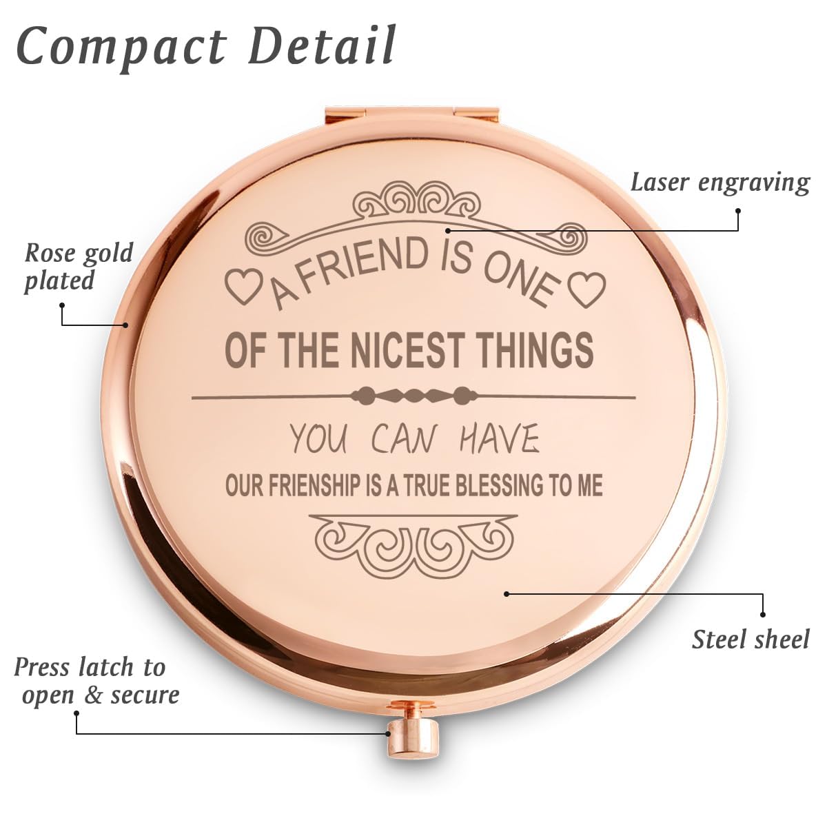 Mllxx Friendship Gifts For Women Girls, Personalized Engraved Compact Mirrors Basket Stuffers For Sister Bestie, Unique Female F