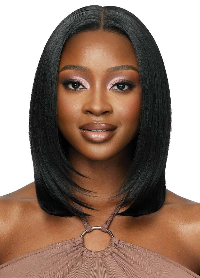 Outre - 5X5 Lace Closure Wig - Human Hair Blend - Natural Yaki 14 (JET BLACK 1)