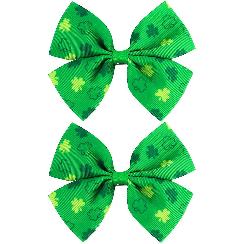 Ahoney Green Hair Bow Clips 3.5 Shamrock Leaf Print Saint Patricks Day Accessories Hair Clips St Pattys Day Hair Accessories fo