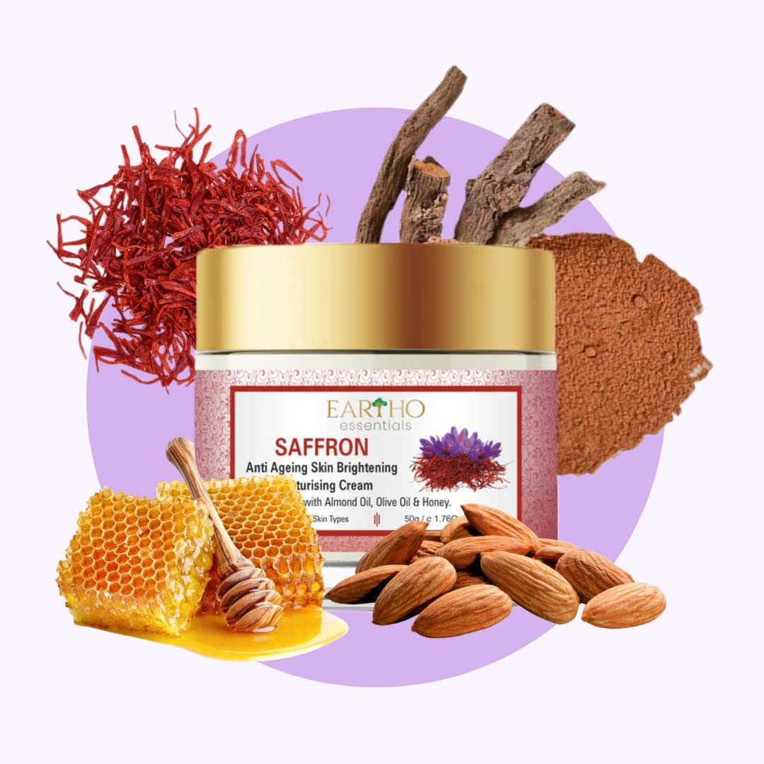 Eartho Essentials Ayurvedic Saffron Anti Ageing Brightening Moisturising Cream with Almond & Honey 50g
