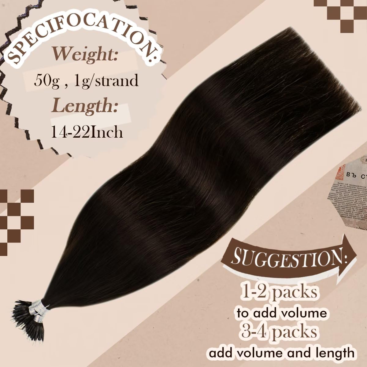 Hetto Nano Ring Hair Extensions Pre Bonded Nano Bead Hair Extensions Human Hair #2 Dark Chocolate Brown Human Hair Nano Extensio