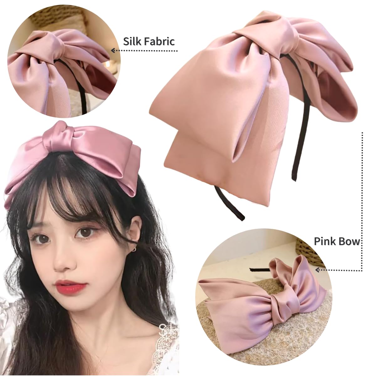 Aiupuoc Pink Hairband, Big Bow Hair Accessories For Women Girls, For Styling Hair, Fashion Hoop, 1Pcs