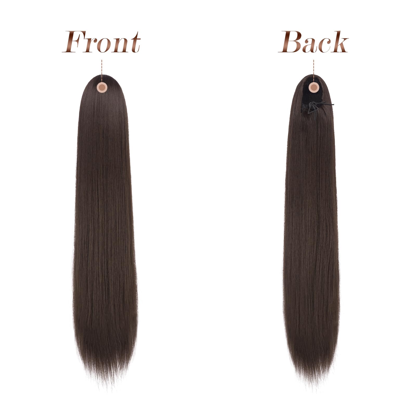 FESHFEN Ponytail Extensions Long Straight Drawstring Natural Clip in Synthetic Hair Piece Drawstring Ponytails Hairpieces for Wo