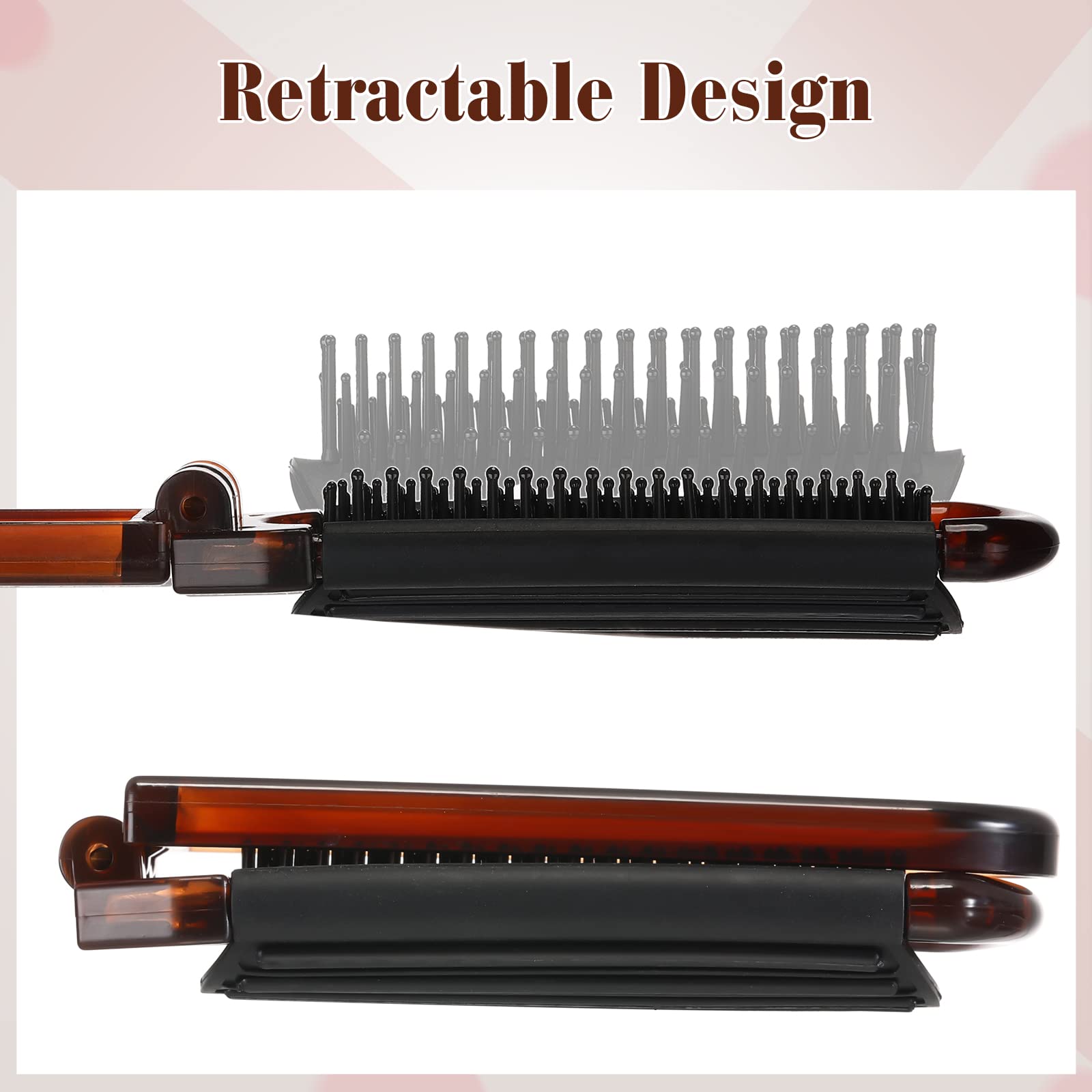 Nuenen 4 Pcs Folding Hair Brush With Mirror Portable Mini Hair Brush Small Compact Pocket Hair Comb For Family Travel Car Gym Wi