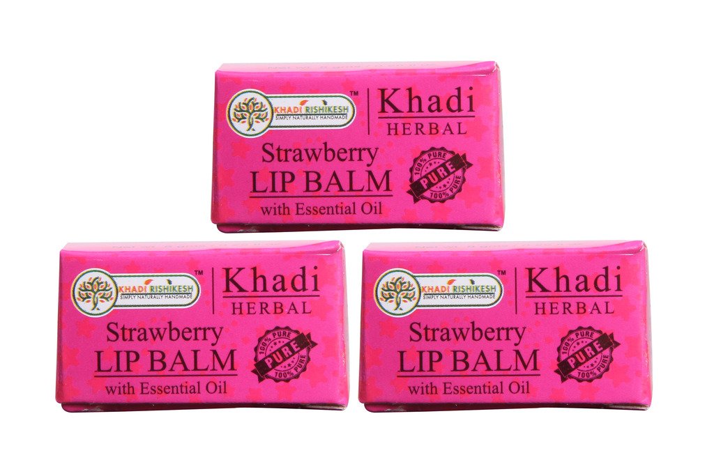 Khadi Rishikesh Herbal Strawberry Lip Balm Combo Set Pack Of  8Gm X 3 (24Gm)