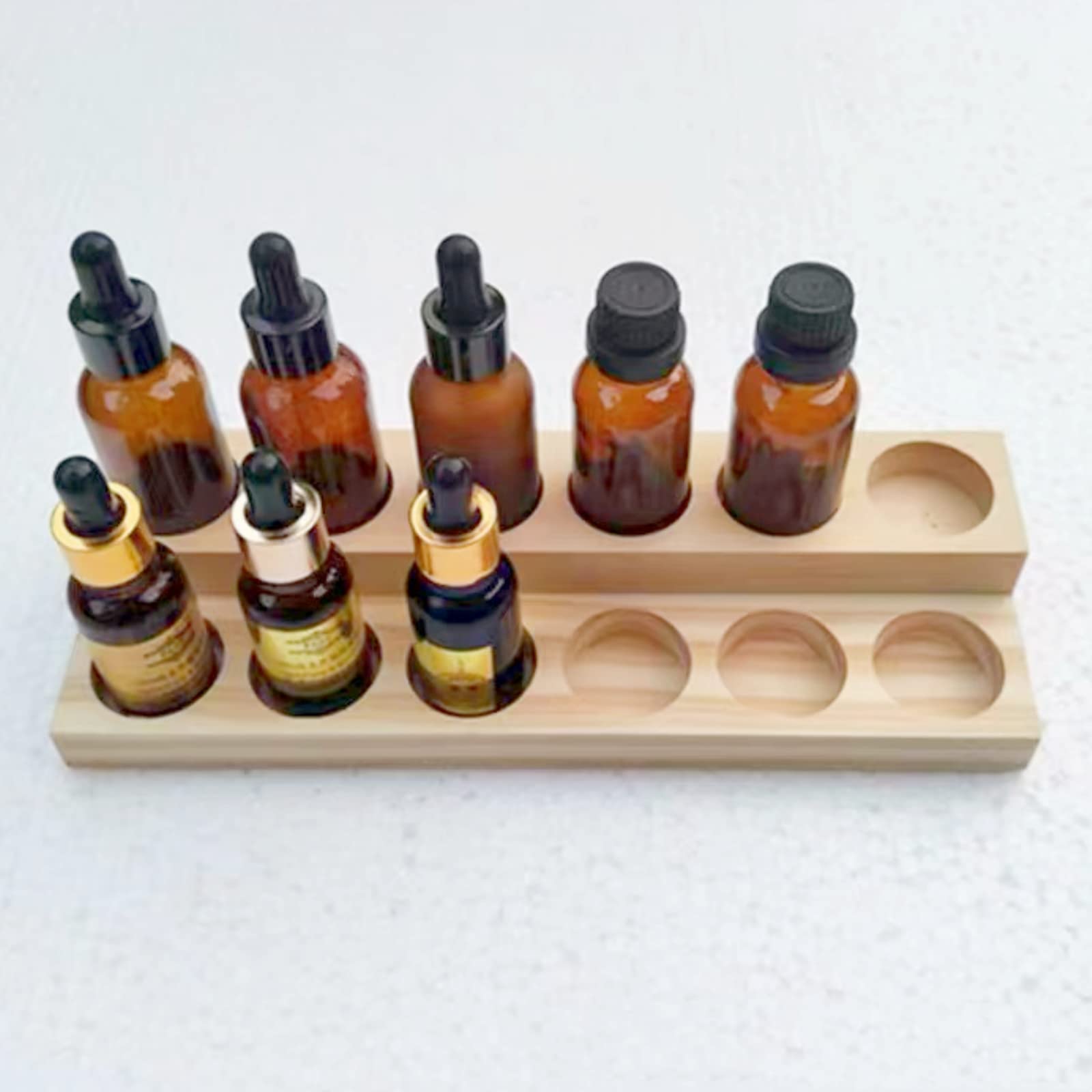 LONG TAO 2 Pcs Wooden Essential Oil Display Stand 2 layer Tabletop Essential Oils Perfume Storage Racks Oil Bottles Holder Essen