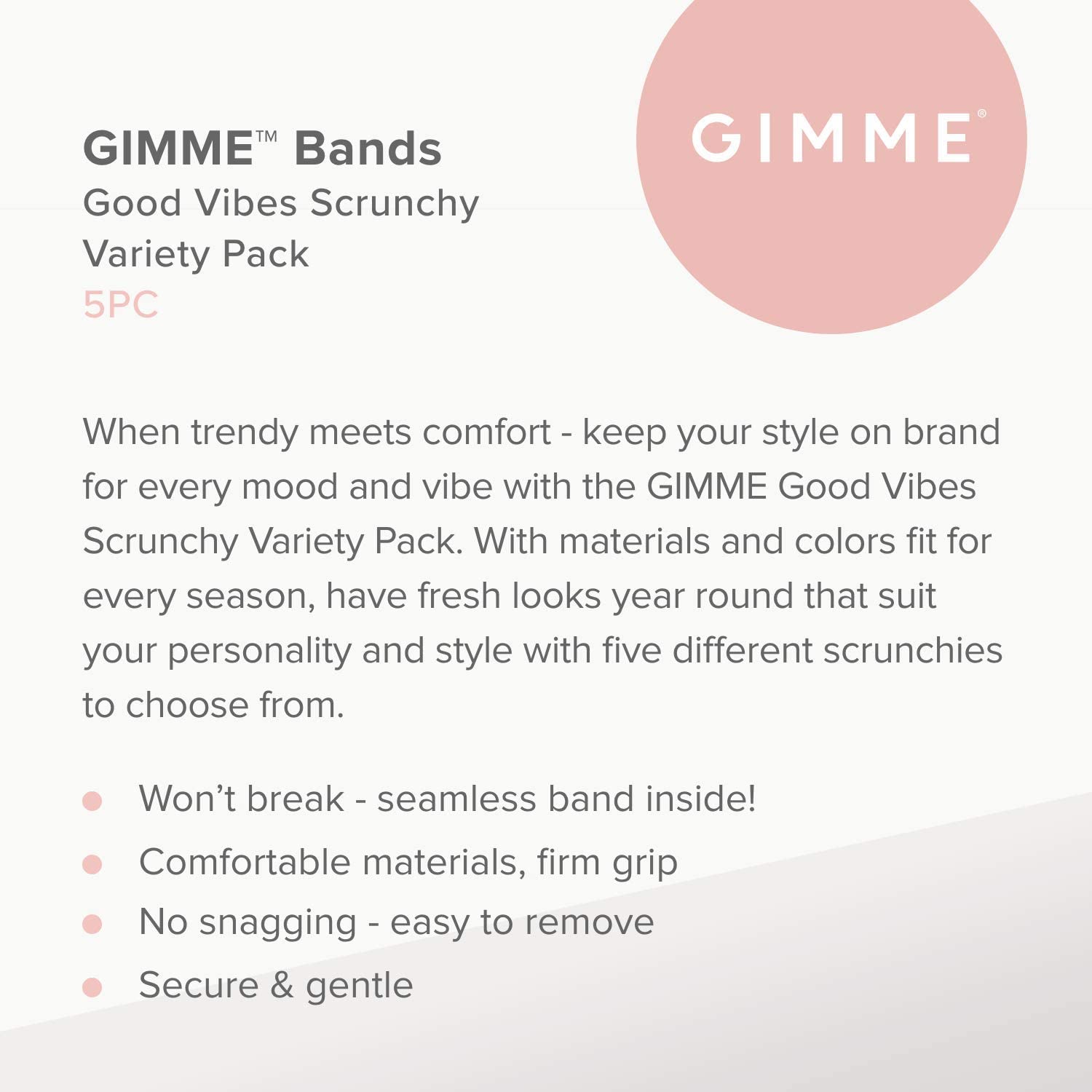 Gimme Beauty - Hair Scrunchies Variety Pack - Denim, Corduroy, Faux Leather, Blush, and Velvet Scrunchies - Gentle All Day Hold