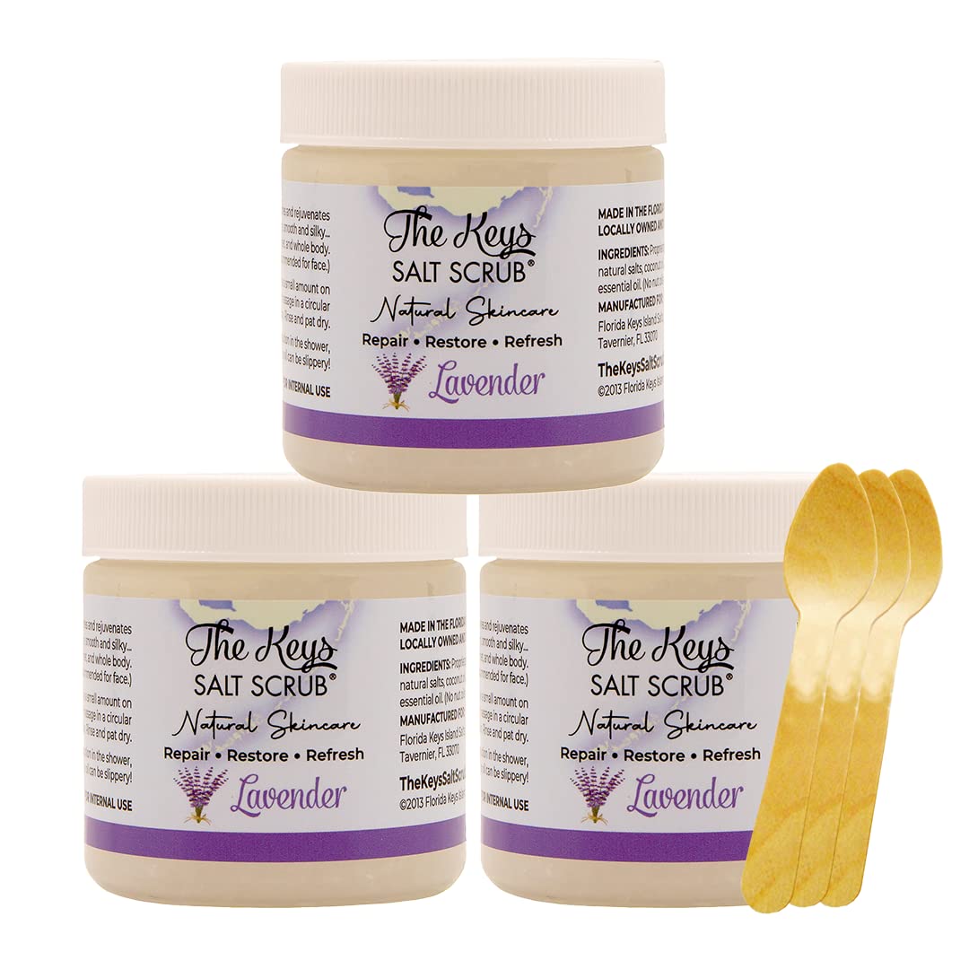 The Keys Salt Scrub Premium Exfoliating Sea Salt Body Skin Scrubs - Made With Pure Florida Sea Salt (Lavender, Travel Size 3 Pac
