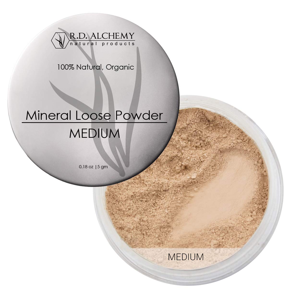 RD ALCHEMY - MEDIUM - 100% Natural & Organic Mineral Loose Powder - Best lightweight Concealer or Foundation with buildable cove