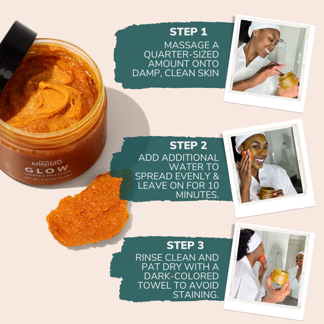 Minimo Glow Turmeric Face Scrub With Heart Applicator - Infused with Turmeric, Manuka Honey, Cinnamon, and Chamomile - Unscented