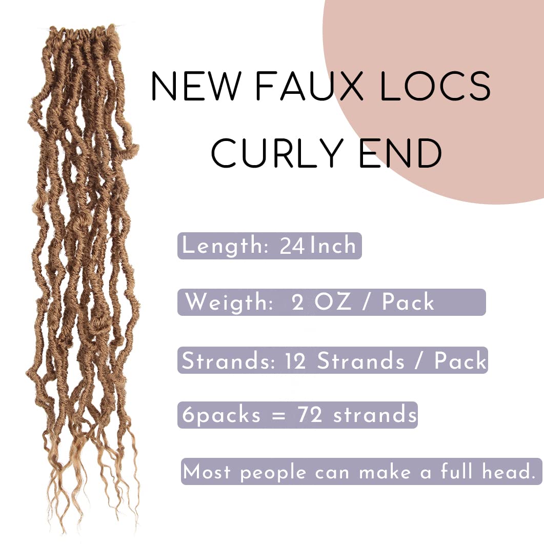 BOHOBABE 24 Inch New Faux Locs With Curly End 6 Packs Soft Locs Crochet Hair 72 Strands Long Natural Crochet Braids (6Packs,27#)