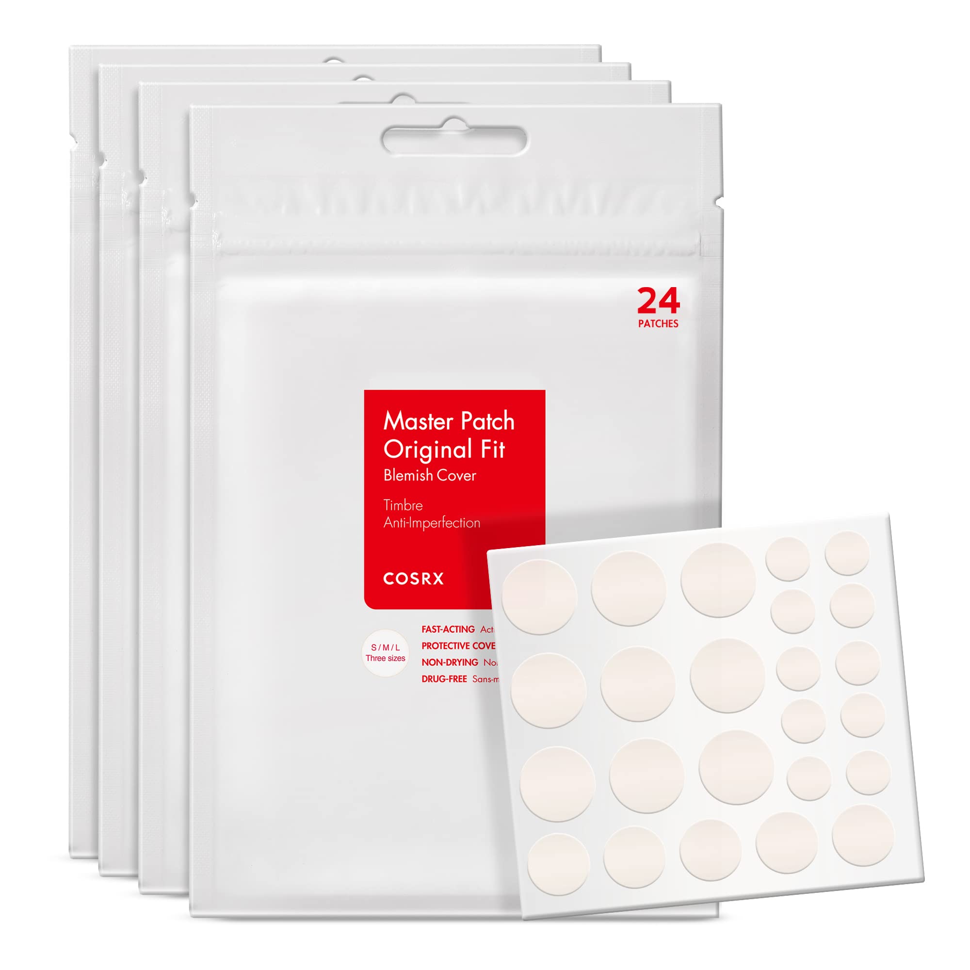 cOSRX Acne Pimple Patch (96 count) Absorbing Hydrocolloid Spot Treatment Fast Healing, Blemish cover, Three Sizes