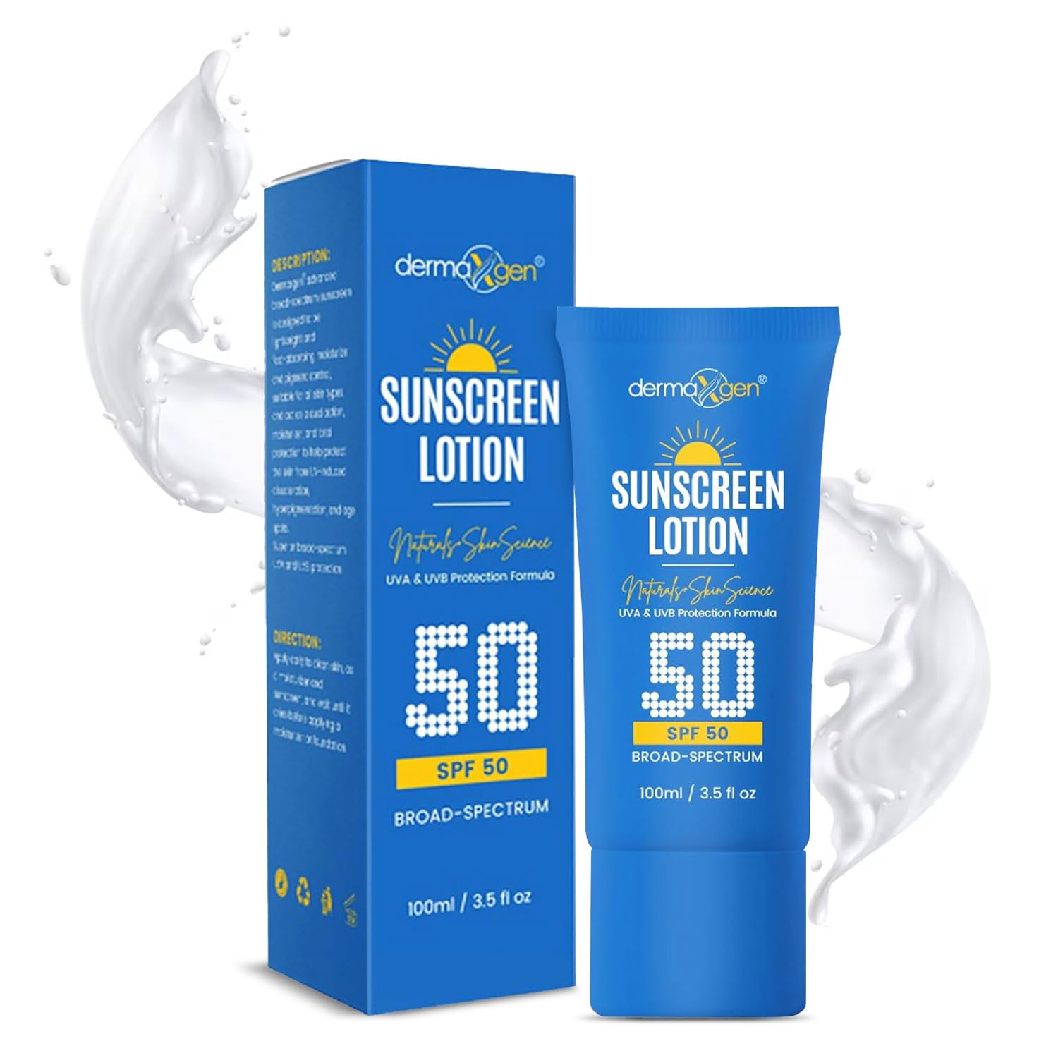 Dermaxgen Sunscreen Lotion SPF 50  Lightweight, NonGreasy Sun Protection for All Skin Types. Hydrates, Skin Shield , WaterRes