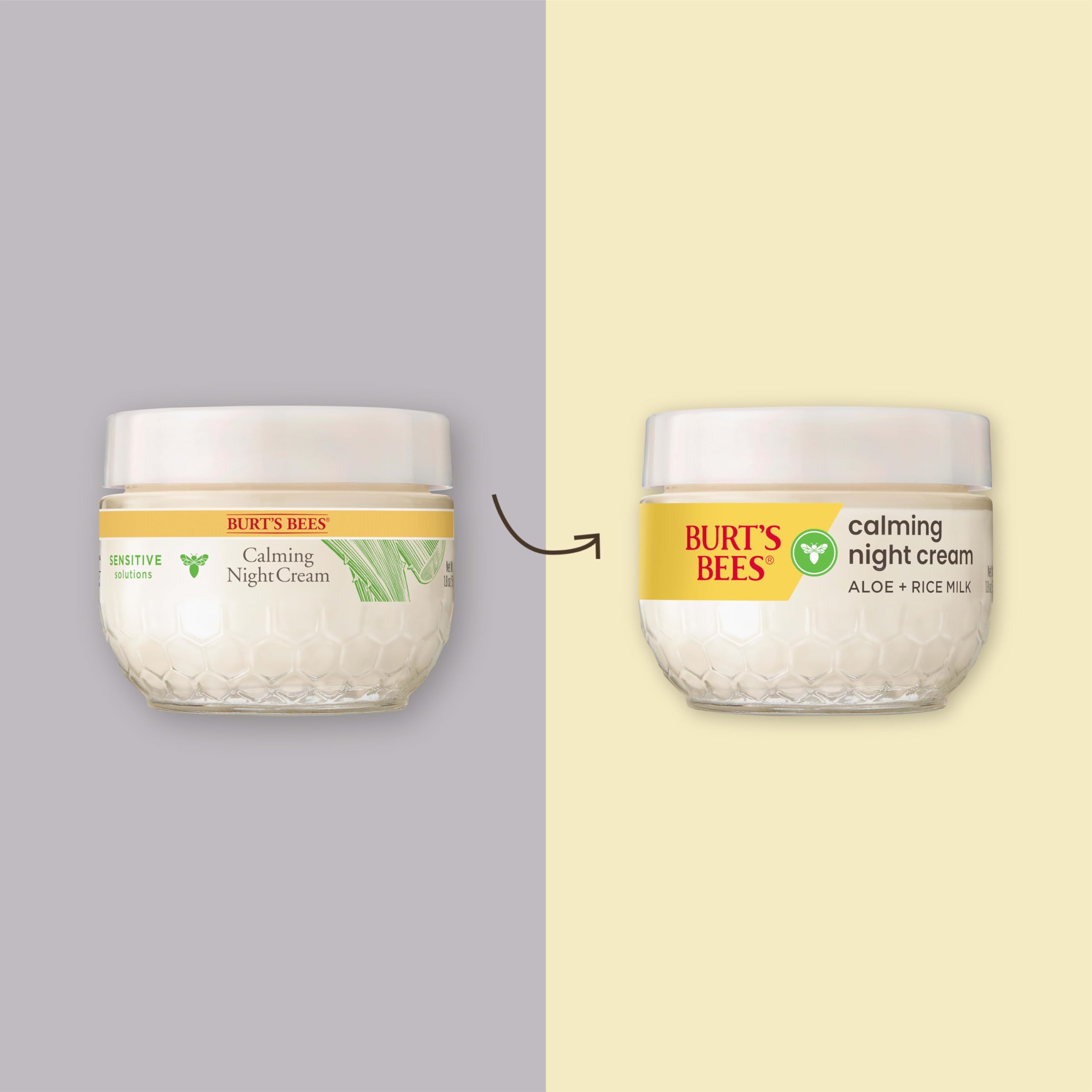 Burts Bees Gentle Night Cream Moisturizer For Face & Sensitive Skin - Made With Aloe Vera & Rice Milk To Soothe Skin, Dermatolog