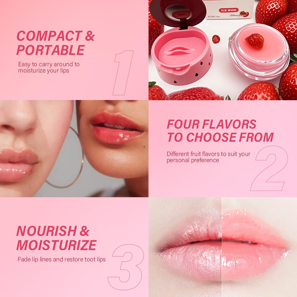 2 Packs Apple & Watermelon Lip Balm Honey Pot, Vitamin E Lip Masks & Moisturizing Propolis Sleeping Lip Mask, Effective Reduces