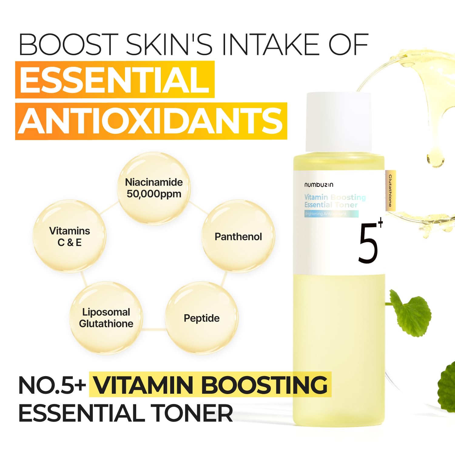 Numbuzin No.5+ Vitamin Boosting Essential Toner With Glutathione, Niacinamide | First Step Skincare Reduce Dark Spots, Improve D