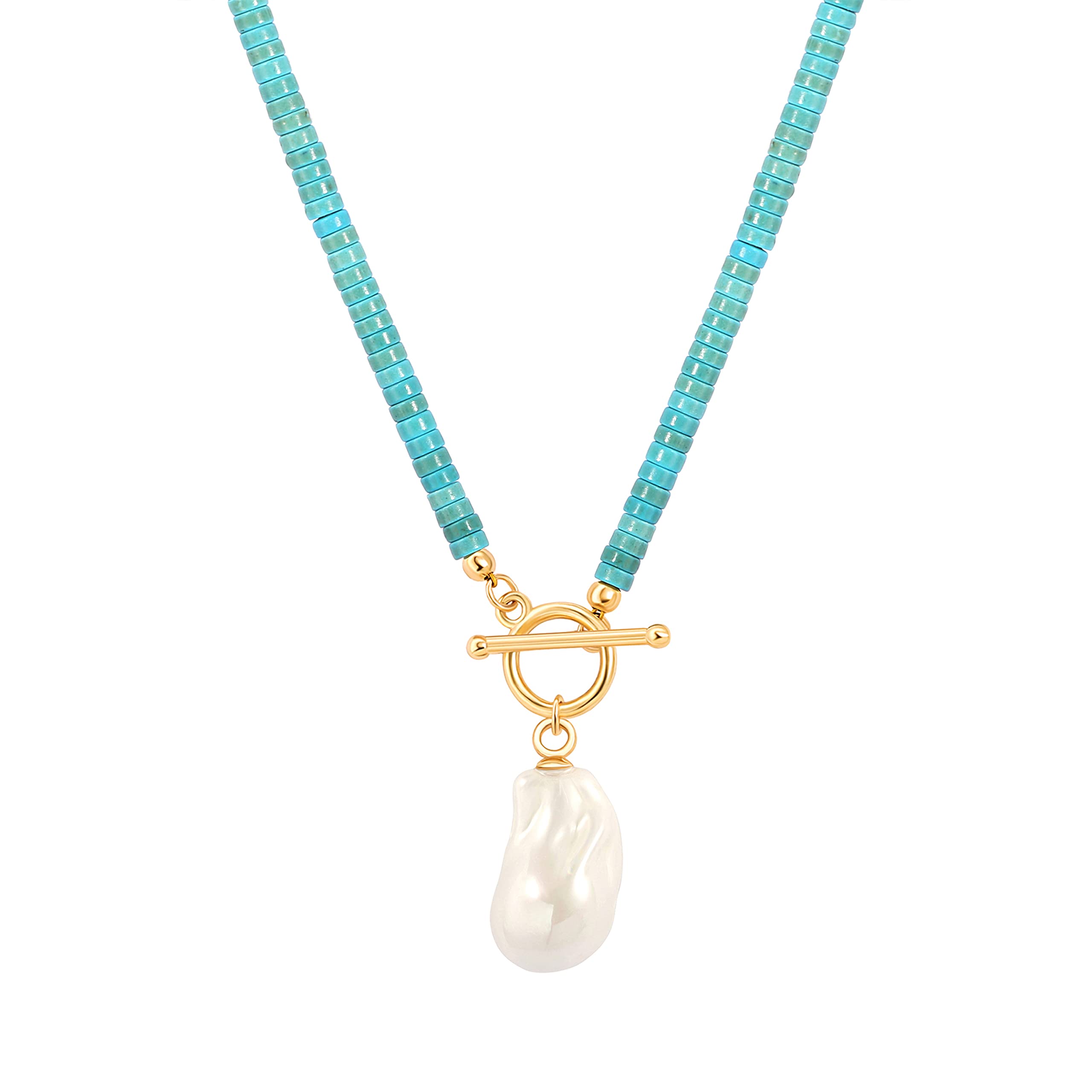 Aobei Pearl Bohemian Simulated Turquoise Choker Blue Clay Beads Gemstone Jewelry Big Baroque Shell Pearl Pendant Necklace Trendy