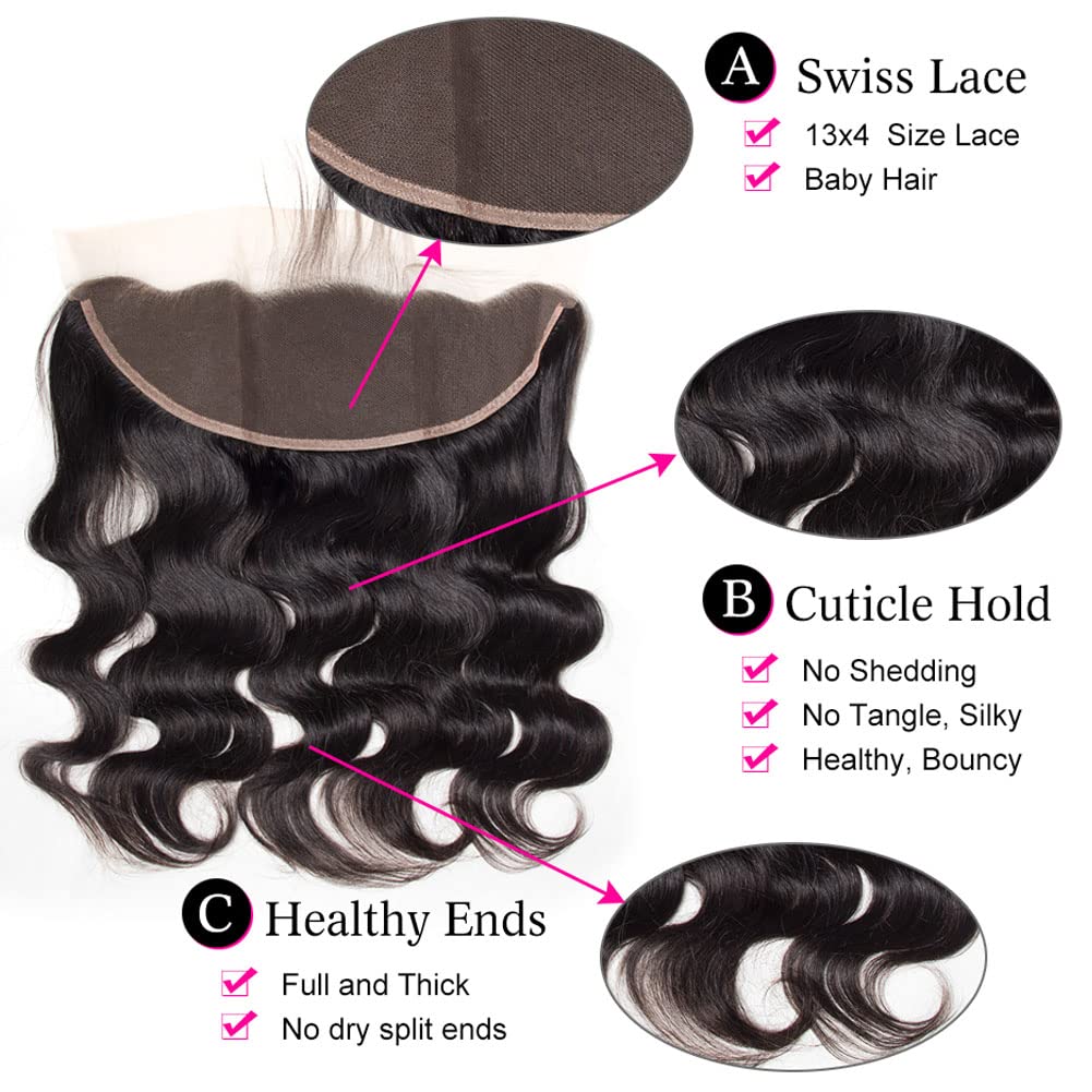 16 Inch 13x4 HD Lace Frontal Closure 100% Brazilian Virgin Human Hair Body Wave Ear to Ear Transparent Lace Frontal Pre Plucked