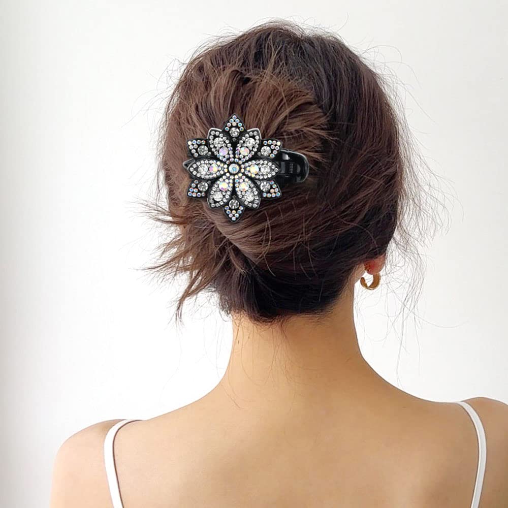 Insowni 4 Pack Luxury Fancy Glitter Sparkly Crystals Rhinestones Decorative Plastic Flower Hair Claws Clips Floral Barrettes Bun