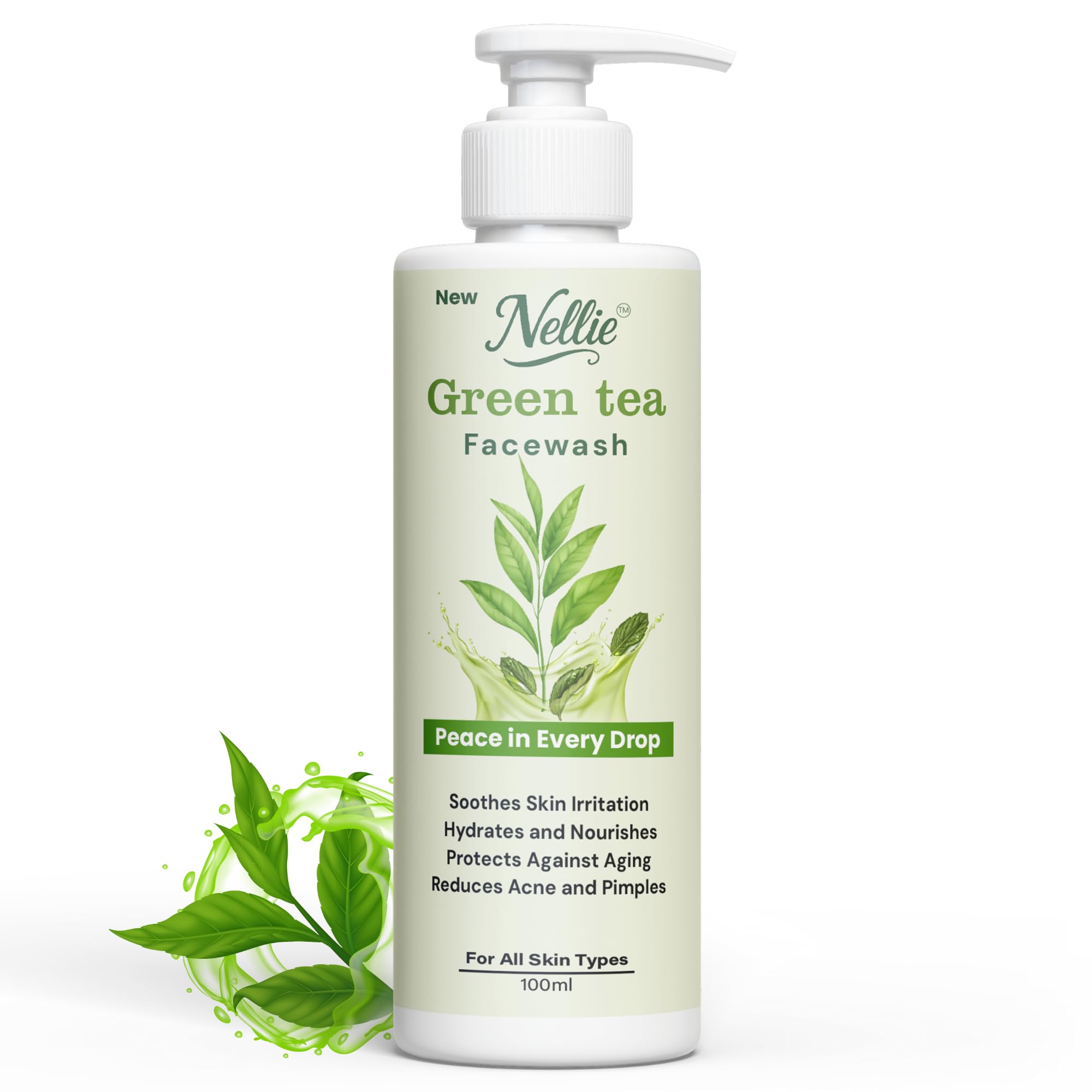 Nellie Green Tea PoreCleansing Face Wash  100 Ml | Perfect For Oily, AcneProne, Dry, And Combination Skin.