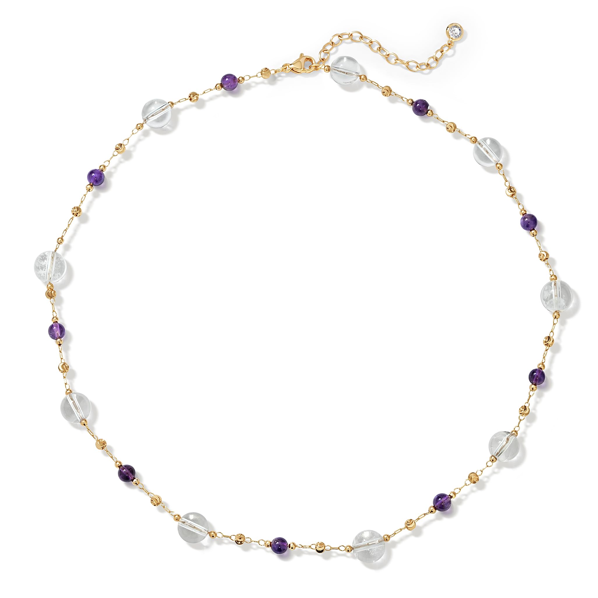 OSIANA Amethyst Crystal Beaded Choker Necklace, 14K Gold Plated Dual-Gemstone Design Two-Tone Natural Stone Handmade Jewelry