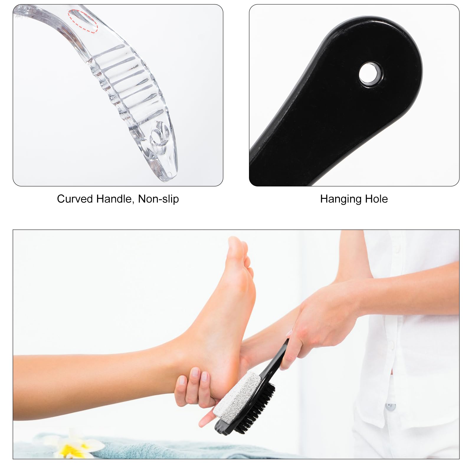 4 Packs Foot Pumice Stone Brush Callus Remover, Beomeen 2 In 1 Foot Shower Pedicure Scrubber With Handle, Foot File With Dense B