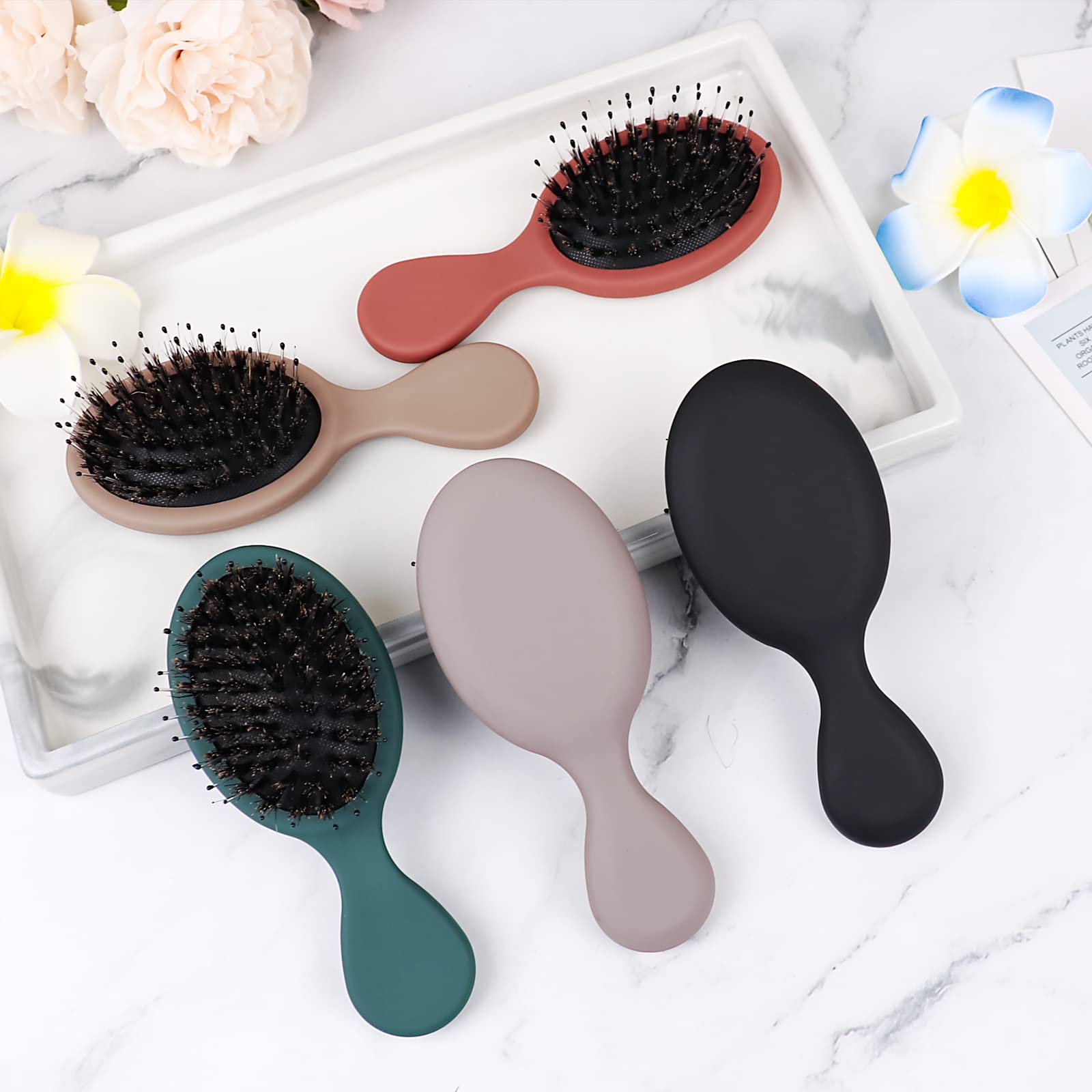 10 Pack Mini Boar Bristle Brush Individually Wrapped, Boar and Nylon Bristles Adds Shine, Promote Hair Growth, Scalp Massage and