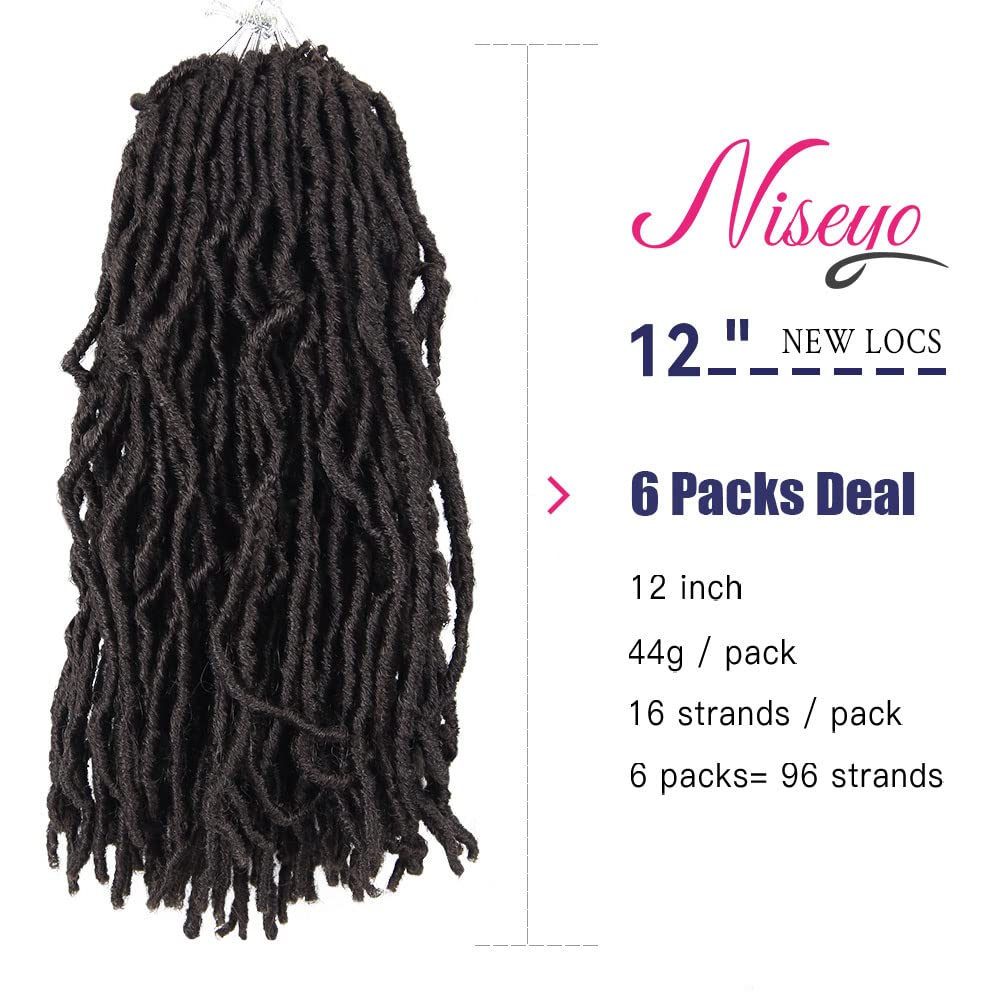 Niseyo 12 Inch New Faux Locs Crochet Hair 6 Packs Short Pre-looped Soft Locs Crochet Braids (12 Inch, 4#/Brown)
