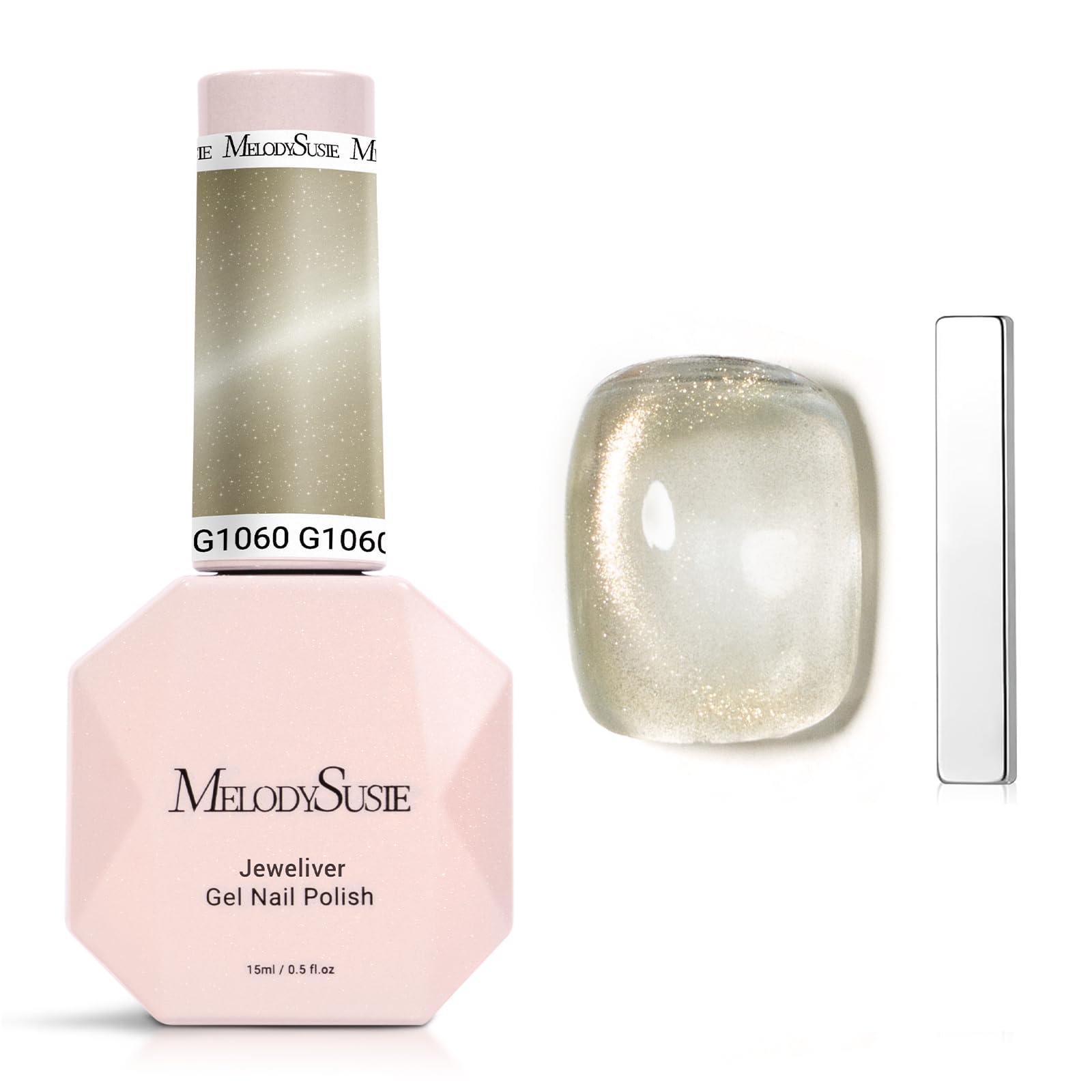 MelodySusie Jeweliver Cat Eye Gel Nail Polish, Bright Gold Glitter Holographic Magnetic Nail Polish with Magnet,0.5 Fl Oz, UV Na