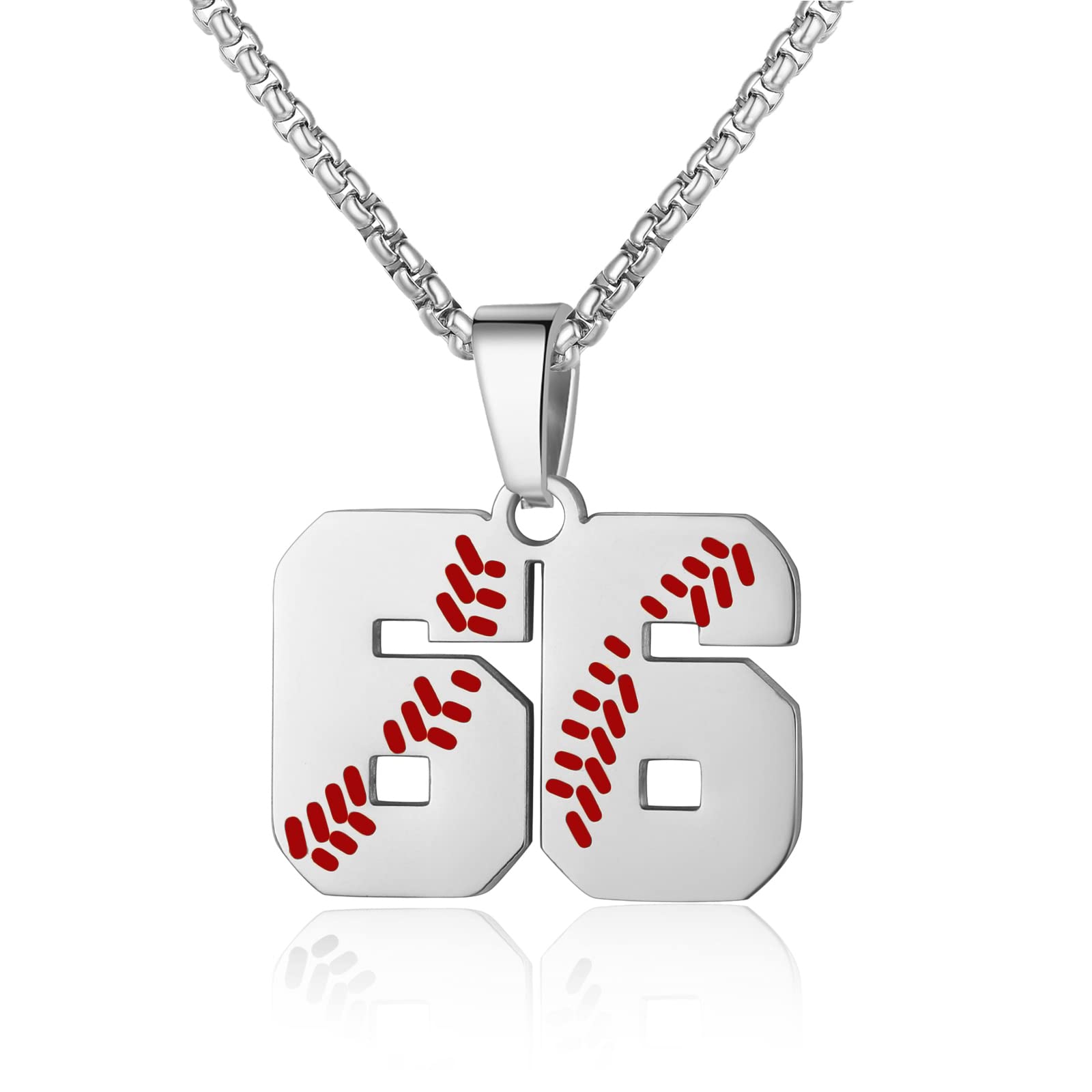 AIAINAGI Baseball Number Necklace for Men 00-99 Athletes Jersey Number Necklace Stainless Steel Silver Chain Baseball Charm Pend
