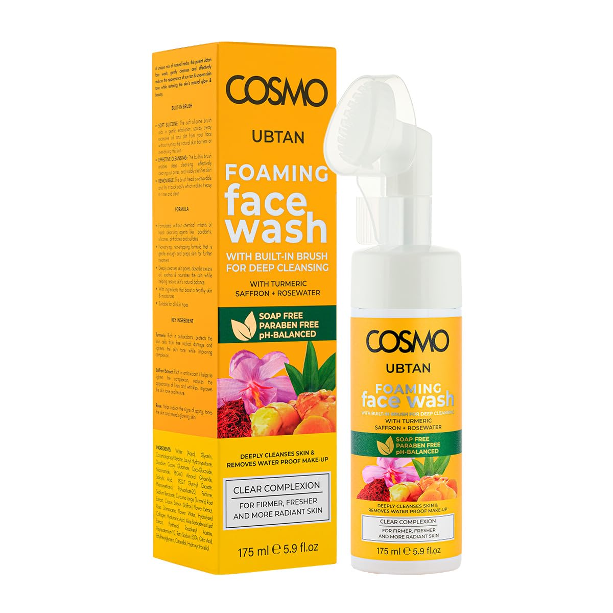 Cosmo Designs Ubtan Foaming Face Wash 175Ml, With BuiltIn Brush For Deep Cleansing, Paraben Free, For Firmer, Freser, And Daily