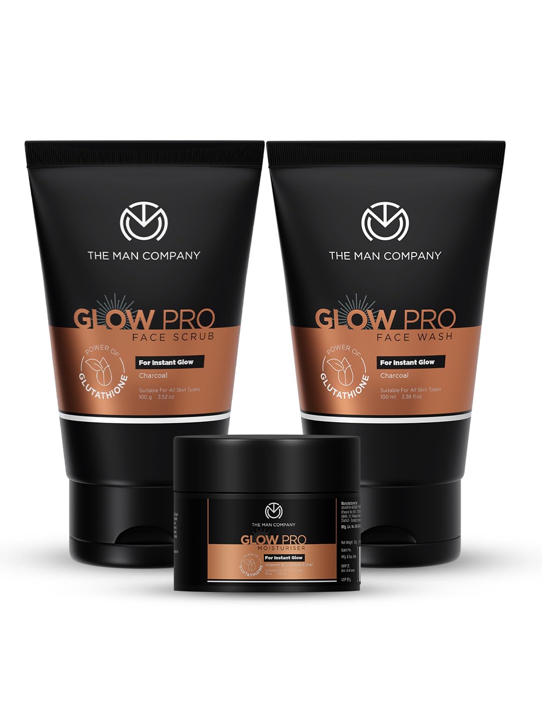 The Man Company Glow Pro Face Care Kit | Face Wash, Face Scrub & Moisturising Face Cream | Cleanses, Exfoliates & Moisturises | 