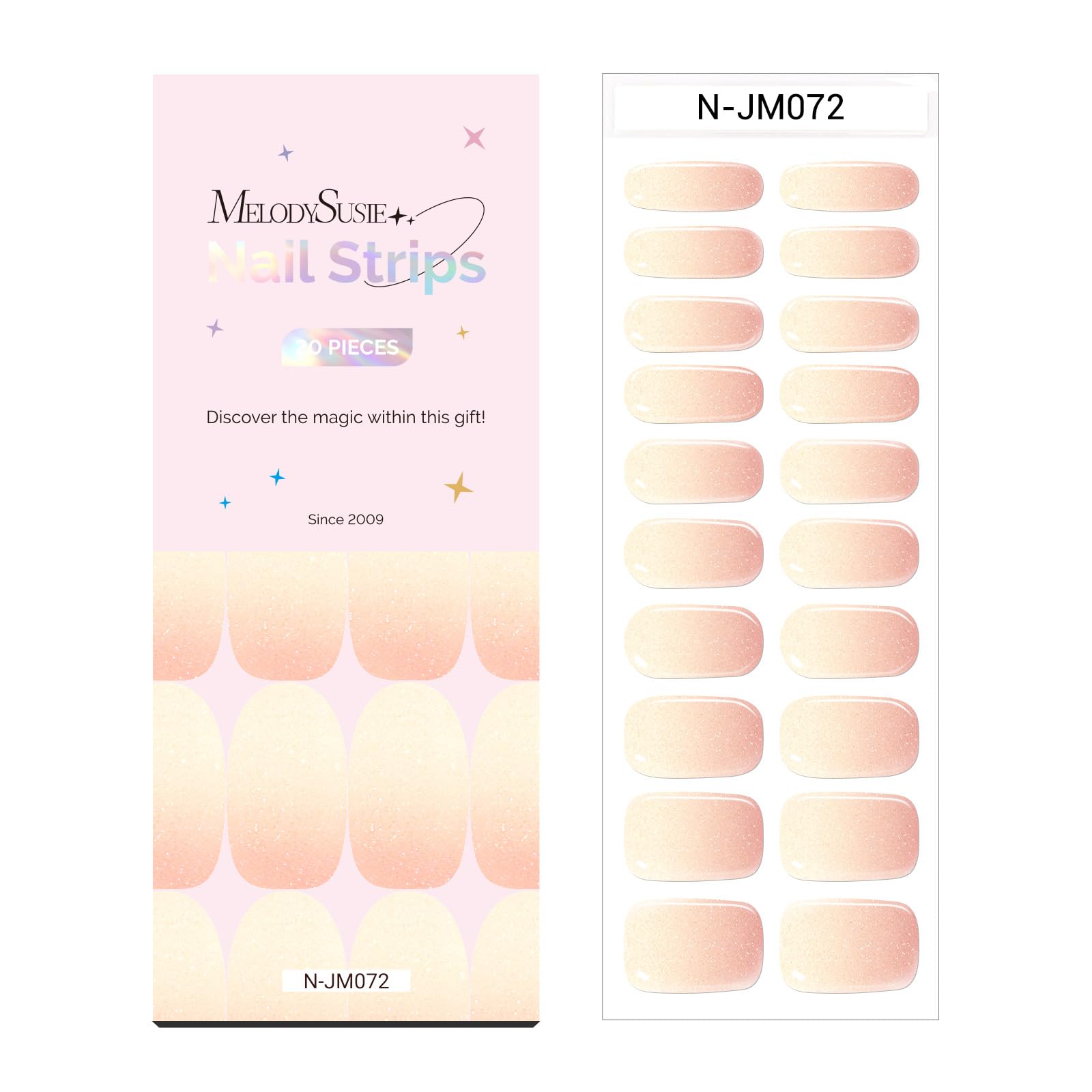 MelodySusie Semi Cured Gel Nail Strips (Pearly Pink Gradient)- Works with Nail lamp, Salon-Quality, Long Lasting, Easy to Apply 