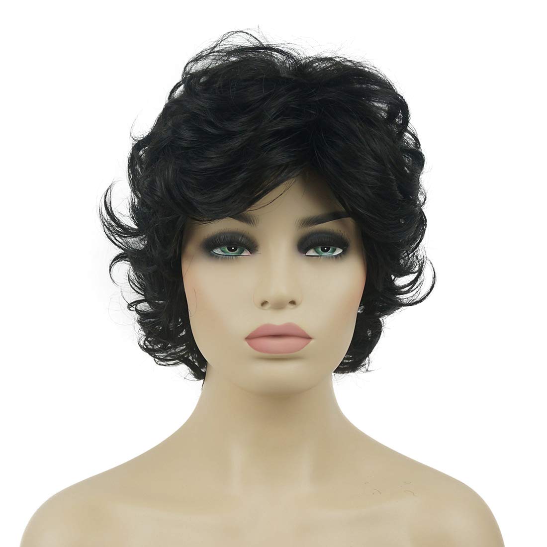 Lydell Women's Short Curly Wavy Wig Synthetic Hair Full Wig 6 inches (Darkest Brown)