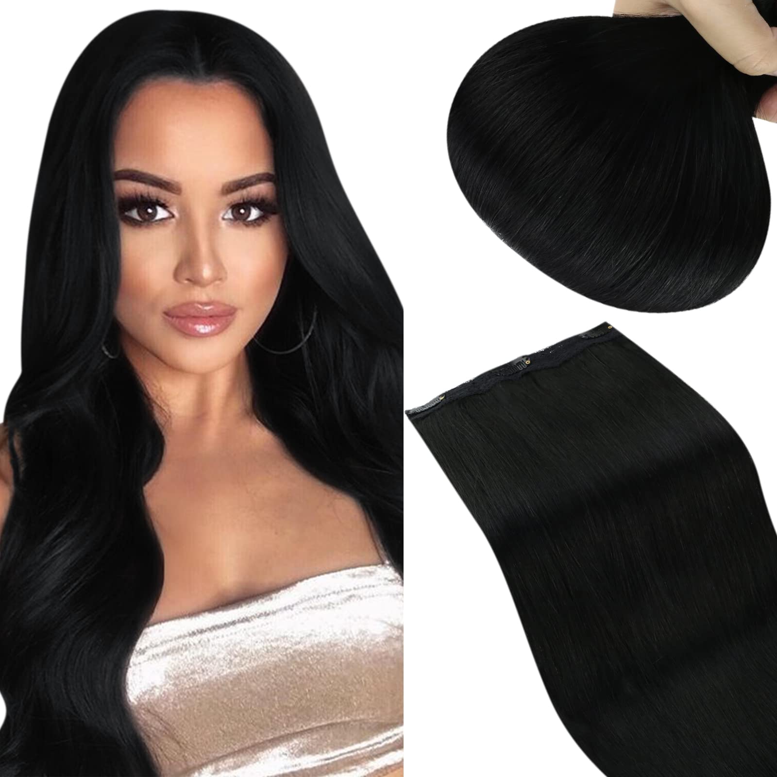 Sunny Black Clip in Hair Extensions Human Hair Jet Black Real Human Hair Clip in Extensions for Women Clip in Black Hair Extensi