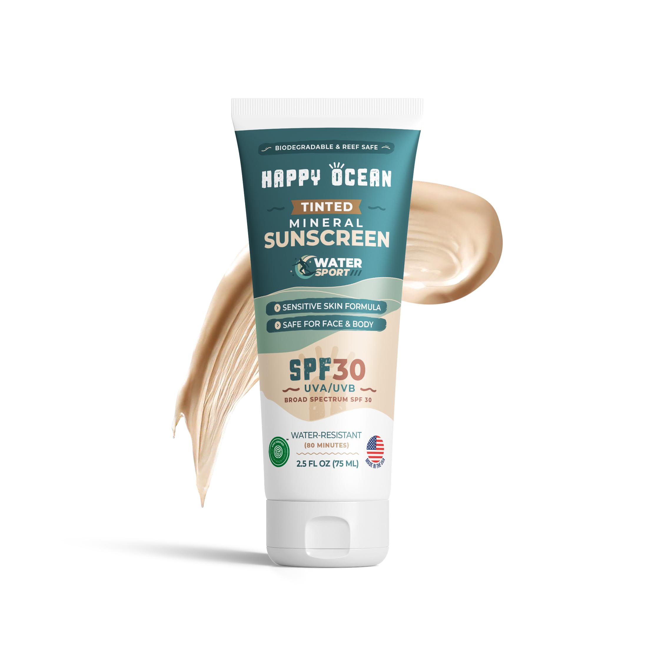 Spf 30 Tinted Mineral Sunscreen For Face & Body, Biodegradable Sport Mineral Sunscreen, Reef Safe Sunscreen, Travel Size Non Tox