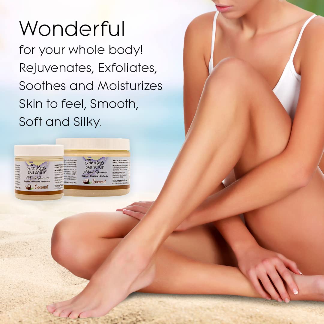 The Keys Sea Salt Scrub - Exfoliating Body Scrub & Wooden Spoon- Foot Scrub and Hand Scrub for men women Made with Pure Florida