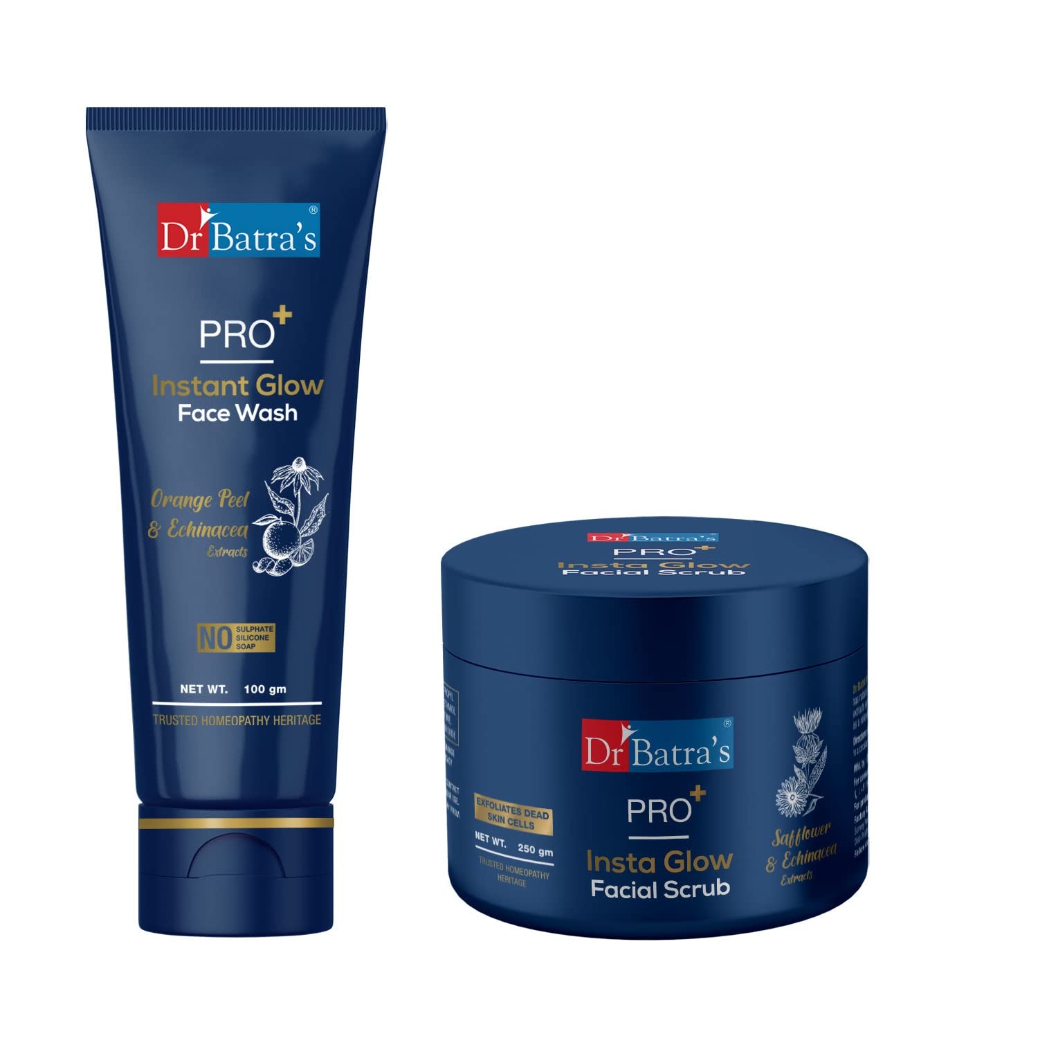 Dr BatraS Dr. BatraS Pro+ Instant Glow Face Wash 100G And Pro+ Insta Glow Facial Scrub 250G,Enriched With Turmeric,Repairs Ski