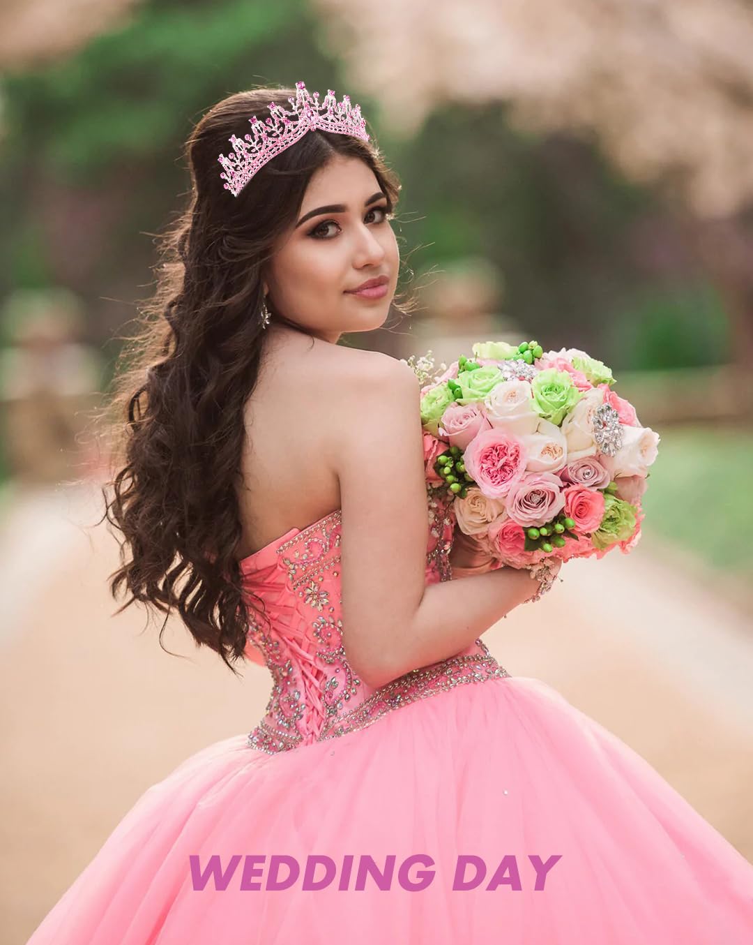 Tobatoba Tiara Crown Pink Tiaras For Women Princess Tiara Wedding Crown For Bride Queen Crown Pageant Crown Birthday Crown Birth