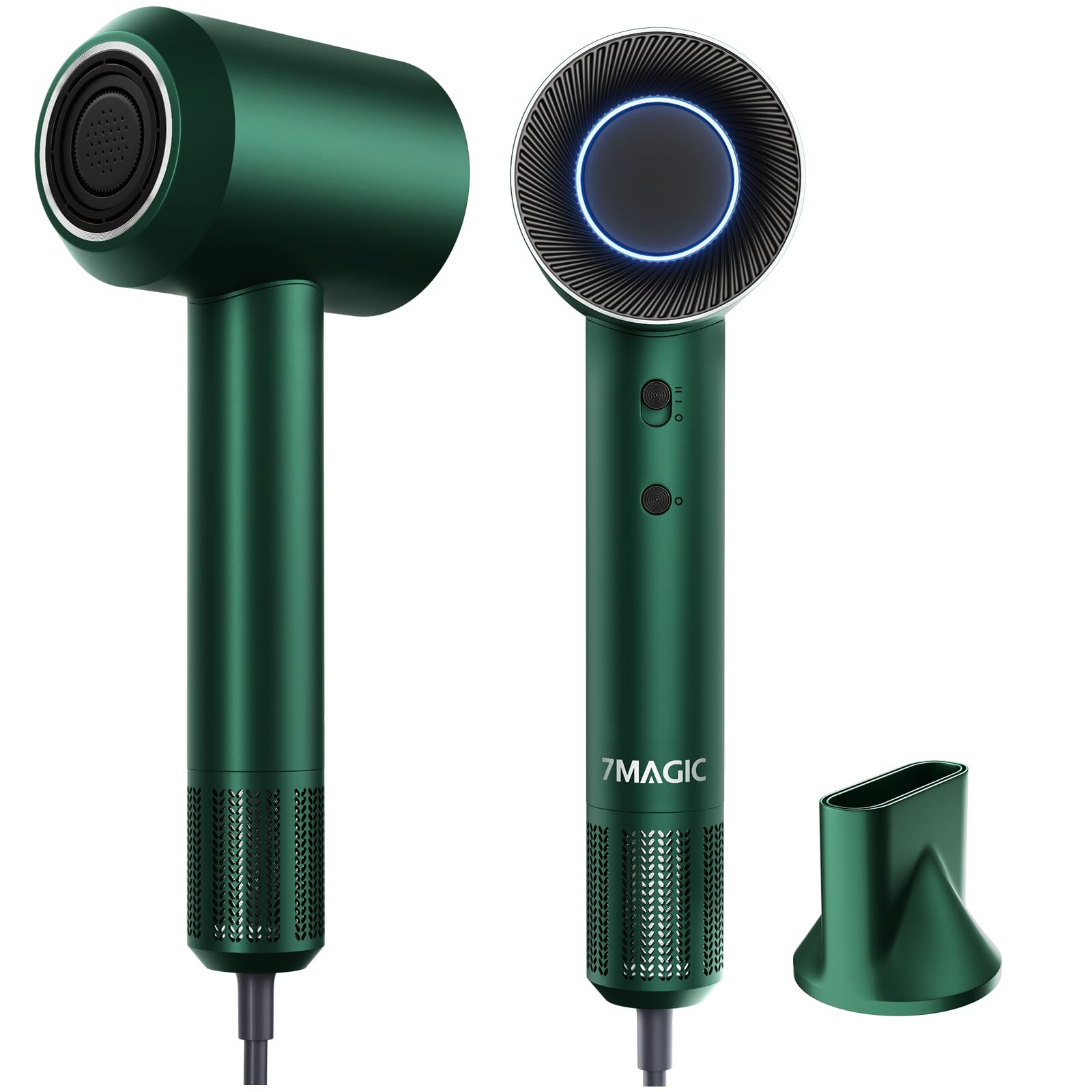 7Magic High-Speed Hair Dryer With 110,000Rpm Brushless Motor For Fast Drying, Low Noise Blow Dryer With Tri-Colour Led Light Rin