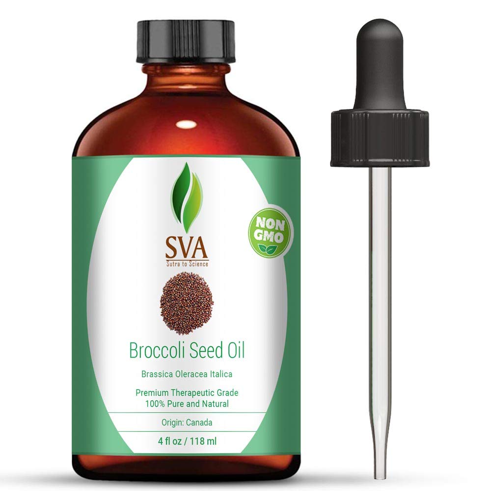 SVA Broccoli Seed Oil - 4 Fl Oz - 100% Natural Cold Pressed Broccoli Oil - for Face, Skin Care, Hair Care, Scalp Massage & Body 