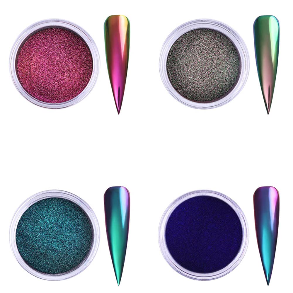 4pcs Chameleon Chrome Nail Powder Kit Nail Chrome Powder Set for Nails